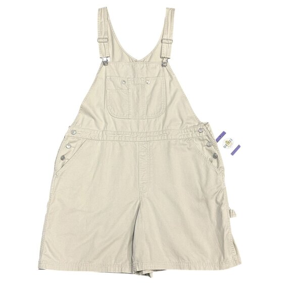 Vtg Y2K Gloria Vanderbilt Womens 1X Shortalls Beige Overalls - Picture 1 of 13